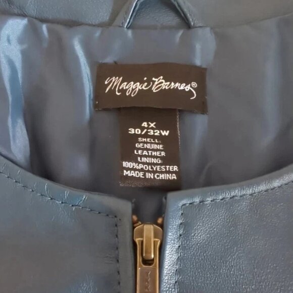 Maggie Barnes Genuine Leather Coat ~ Collarless ~ Blue ~ Women's 4X - Picture 3 of 7